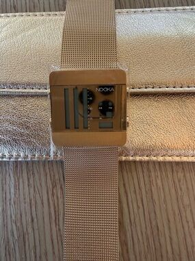 Edgy, Vintage Nooka Gold Mesh Band Watch with Modern Digital Display